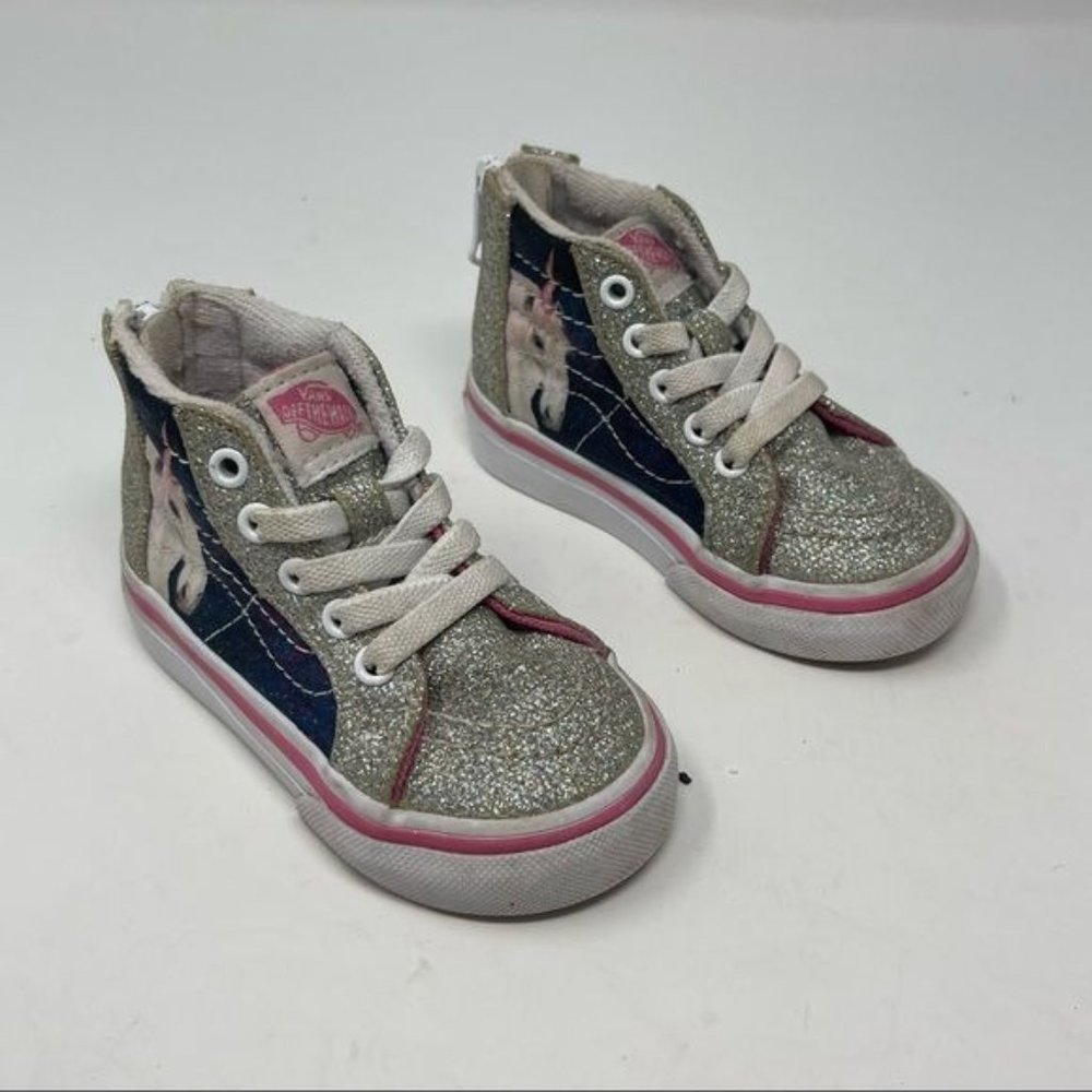 Vans High Top Silver Glitter Unicorn Toddlers Shoes Size 4